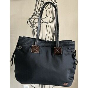 Dooney & Bourke Victoria Black Nylon Brown Leather Trim Tote Shoulder Handbag
